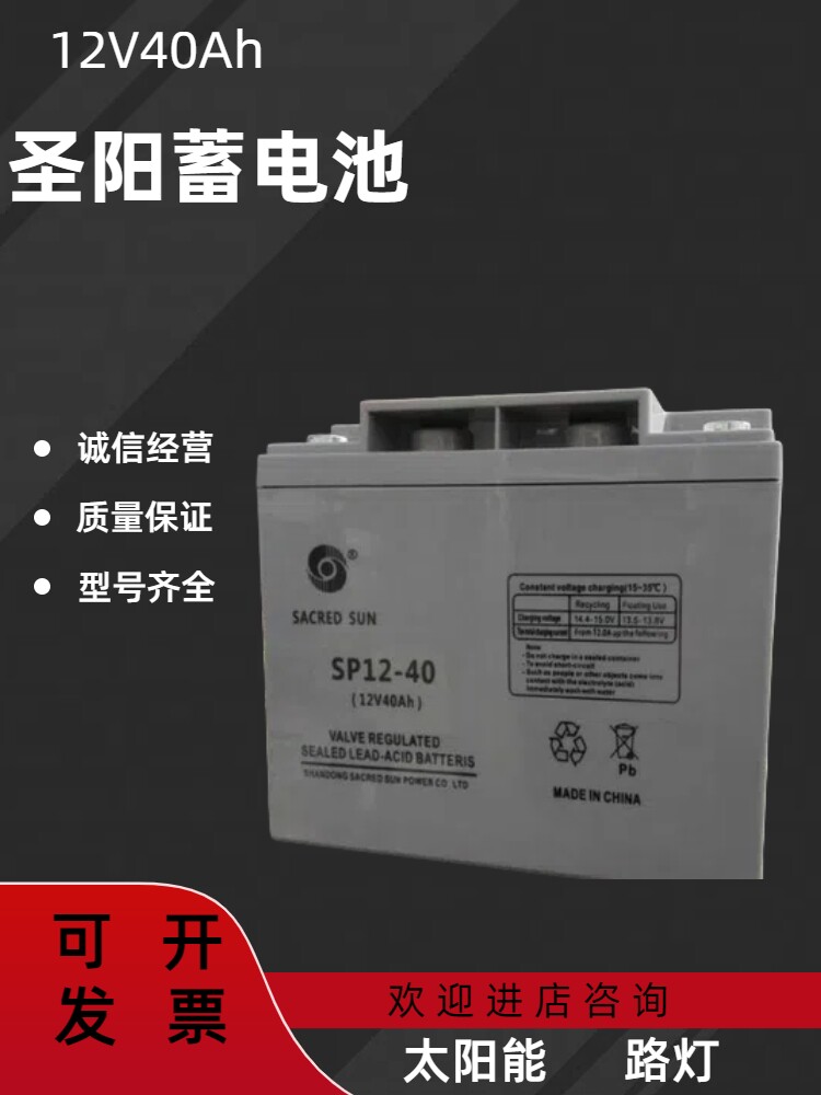 圣阳莱蓄电池12V40AHUPS/EPS监控机房专用铅酸免维护消防主机路