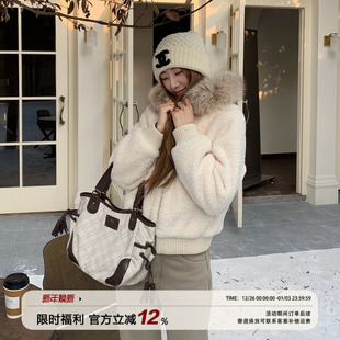 饭饭又饿了软糯毛领连帽毛毛外套冬季 加厚巨好看宽松显瘦上衣 女款