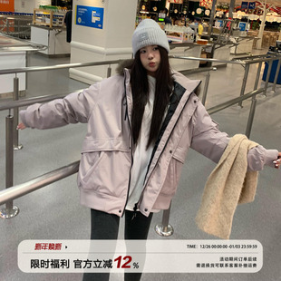 饭饭又饿了90白鸭绒大毛领连帽羽绒服女冬季 派克服 超好看保暖工装