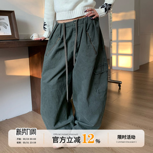 复古军绿色工装 松弛感宽松显瘦休闲裤 裤 女款 子 春季 饭饭又饿了美式