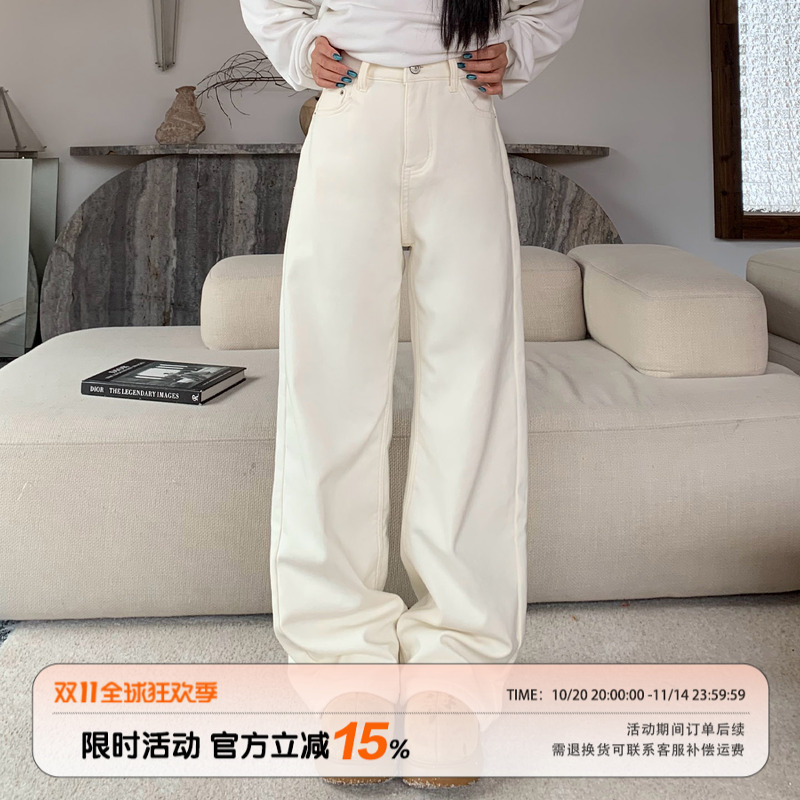 饭饭又饿了复古加绒牛仔裤女冬季