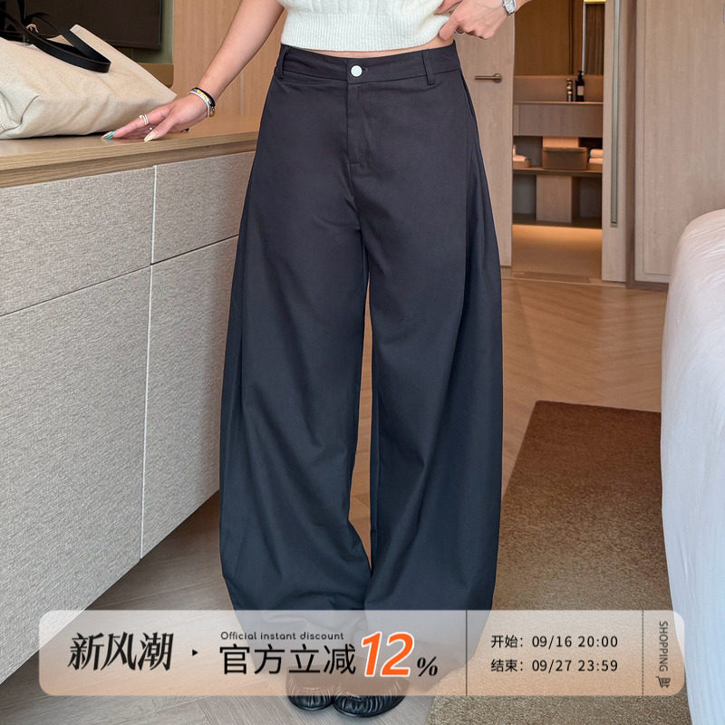 饭饭又饿了高级感廓形黑色西装裤图片
