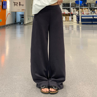 子 饭饭又饿了复古高腰休闲裤 女夏季 薄款 透气凉感垂坠感直筒显瘦裤