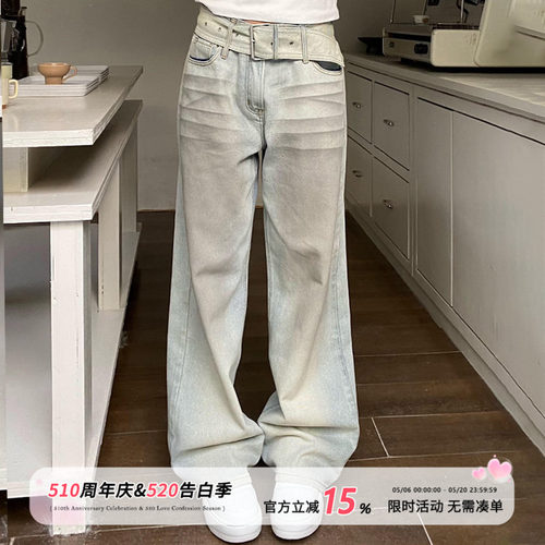 饭饭又饿了小众做旧脏脏牛仔裤
