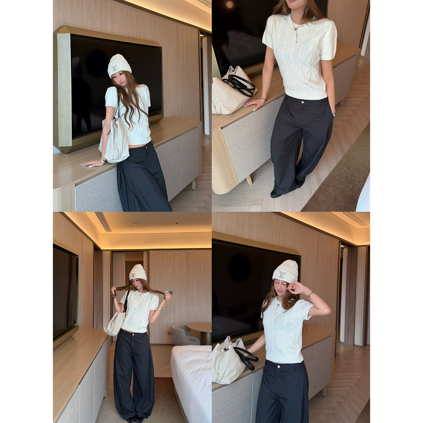 饭饭又饿了 韩系麻花叠穿短袖针织衫女秋季简约显瘦内搭修身小衫
