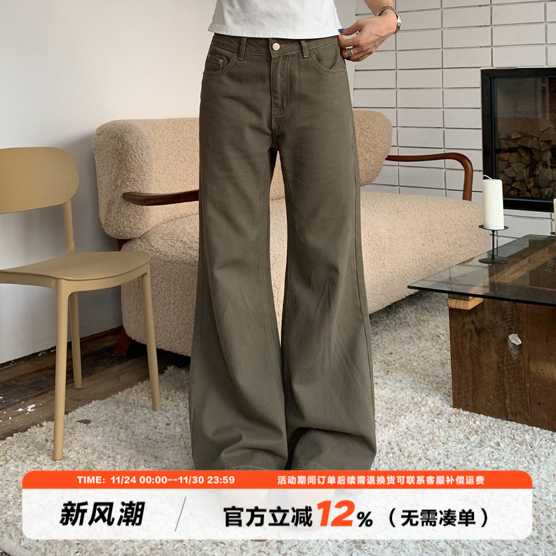 饭饭又饿了美式复古微喇牛仔裤女