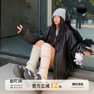 高级感宽松百搭机车夹克 款 饭饭又饿了美式 复古黑色皮衣外套女春季