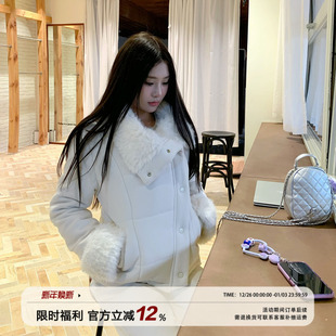 饭饭又饿了韩系白色毛领棉衣棉服冬季 巨好看加厚保暖显瘦外套 女款