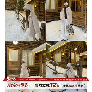 【清仓价】饭饭又饿了连帽皮毛一体外套冬季女款加厚保暖宽松大衣