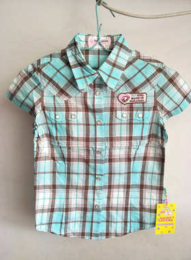 daisy lover*蓝色格子贴布绣短袖衬衣140-S