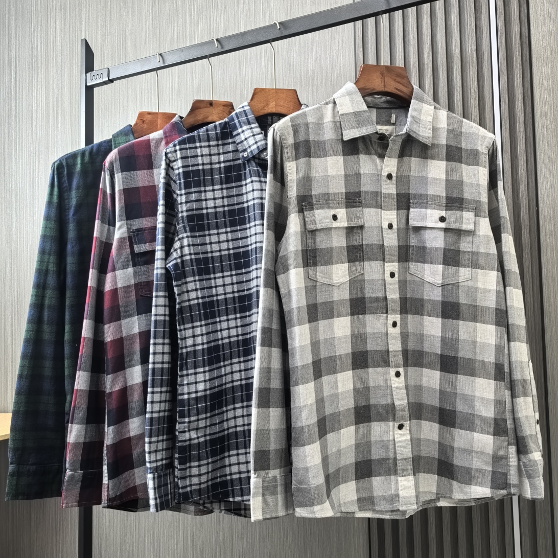 男商务时尚休闲格纹长袖衬衫衬衣