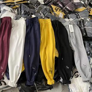 3755款 束脚显瘦休闲哈伦九分裤 女刺绣图案秋冬款 5566加绒加厚卫裤