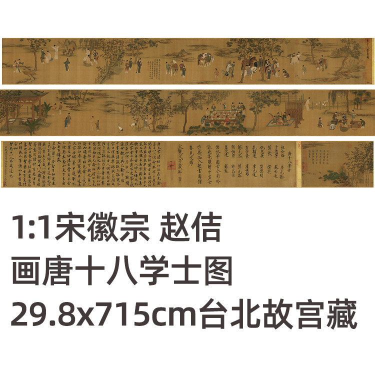 1:1宋徽宗赵佶 唐十八学士图卷29.8x715cm真迹复制蔡京跋台北故宫