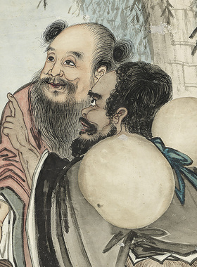 清 冯宁 二仙图 真迹复制品 42x105cm台北故宫收藏清代人物画名作