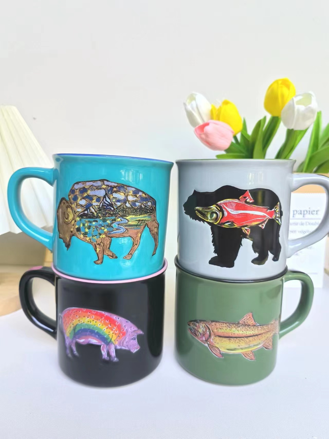 陶瓷卡通通用是手绘浮雕咖啡杯