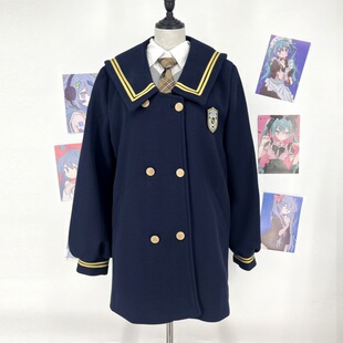 原创秋冬中长款双排扣水手领大衣日系学院风JK制服甜妹风毛呢外套
