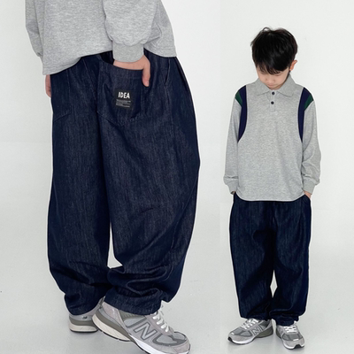 儿童宽松休闲深蓝色牛仔裤柔软