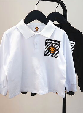 清春秋男童潮牌纯棉白色长袖T恤 儿童polo衫宝宝宽松百搭打底衫