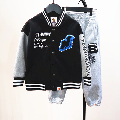 儿童春秋纯棉棒球服外套拼接色