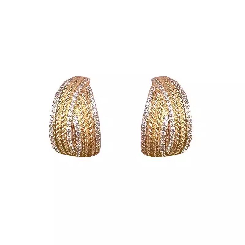 安伯曼双排奥地利水晶微交叉款小香风C形半圈耳钉