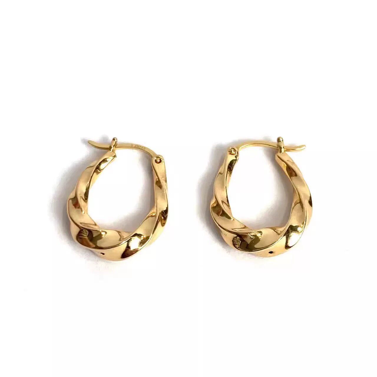 安伯曼18K金麻花款扭扭马蹄扣耳环扭臂15*18mm