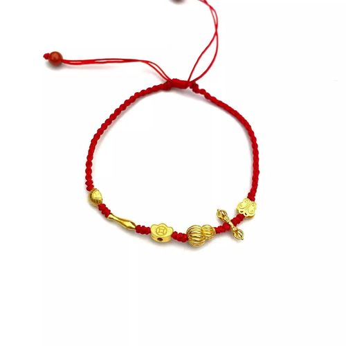 安伯曼18K金葫芦蝴蝶手链红绳