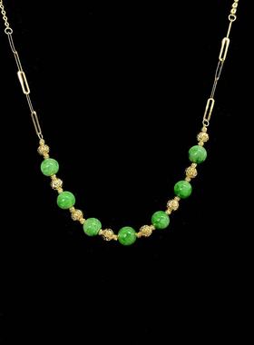 安伯曼翡翠正浓阳绿微笑款18K金环环相扣项链5-6mm