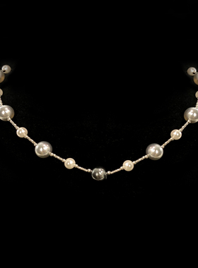 玻璃珍珠黑珠白珠真多麻色满天星项圈项链