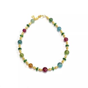 安伯曼翡翠隔片糖果色碧玺18K金豆豆满天星手链葫芦尾椎4 5mm