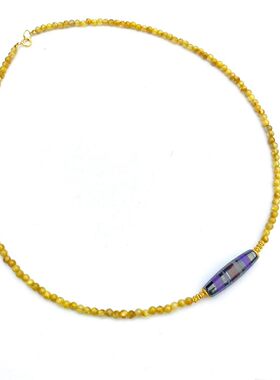 安伯曼20*6mm老矿舒俱来桶珠金发晶项链925银扣