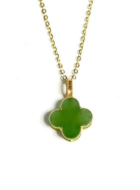 安伯曼和田碧玉无黑点苹果绿色四叶草18K金吊坠配银项链11*4mm