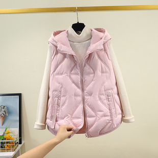 连帽羽绒棉马甲女短款大码坎肩背心百搭宽松外穿加厚秋冬马夹外套