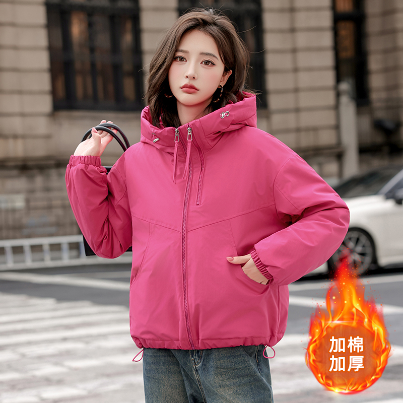 超好看洋气短款连帽棉袄加棉加厚小个子棉服可机洗羽绒棉衣女外套