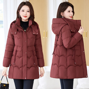 羽绒棉衣女棉服外套 宽松加厚棉服中长款 秋冬新款 可拆卸帽棉袄大码