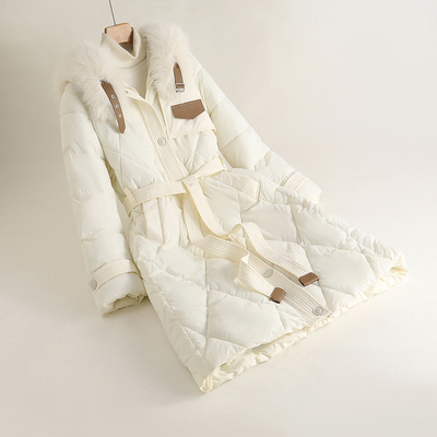 冬新款大毛领连帽加厚棉袄大码宽松中长款收腰羽绒棉衣女棉服外套