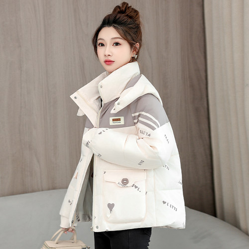 秋冬可拆卸帽宽松爱心棉袄大码加厚面包服小个子羽绒棉衣女冬外套