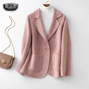 毛呢外套女短款西装领修身气质一粒扣西服秋冬高端双面羊绒大衣女