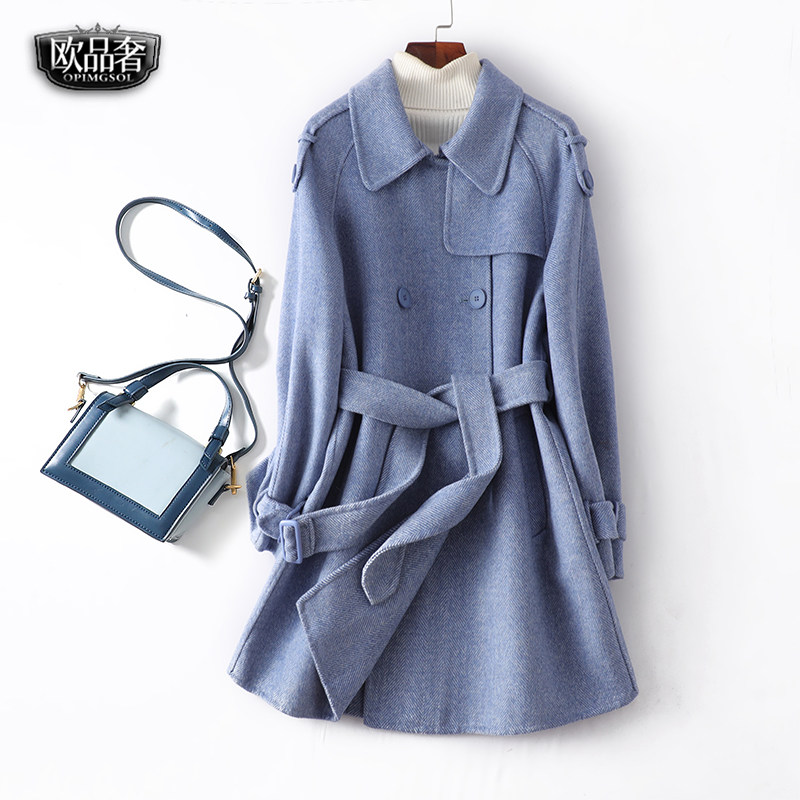 羊绒大衣女中长款韩版时尚人字纹双面呢春秋新款高端毛呢外套女士