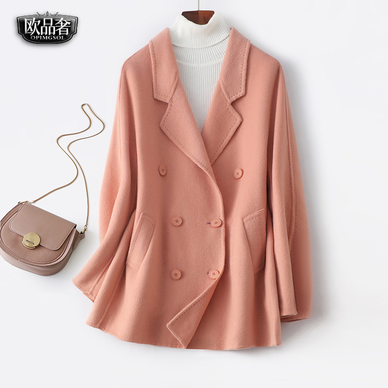 双面羊绒大衣女中长款韩版宽松时尚减龄春秋新款毛呢外套女小个子