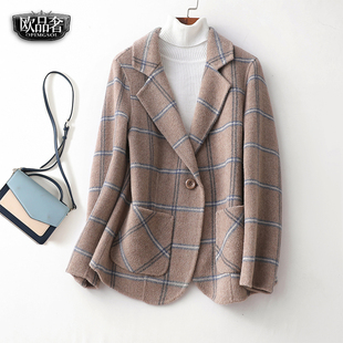 毛呢外套女短款西装领修身气质西服秋冬新款双面羊绒大衣女小个子