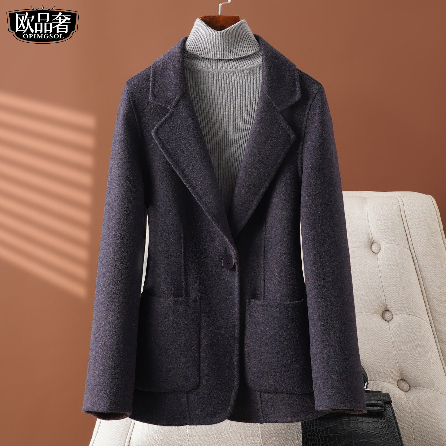 西装外套女士短款西服领修身气质百搭双面绒2026春新款羊毛呢大衣