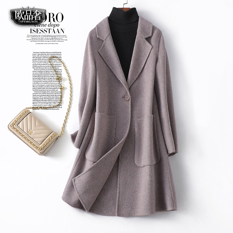 双面羊绒大衣女中长款西装领一粒扣春秋新款高端气质羊毛呢外套女