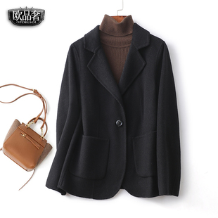 羊绒大衣女短款西装领黑色显瘦修身气质双面呢秋冬毛呢外套女西服
