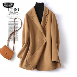 羊绒大衣女中长款西装领驼色气质双面呢子秋冬新款高端羊毛呢外套