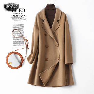 羊绒大衣女中长款双排扣驼色英伦风双面呢秋冬新款高级感毛呢外套