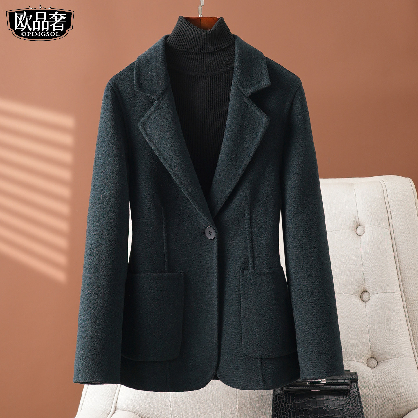 西装外套女短款西服领修身气质中年加大码双面绒2026春羊毛呢大衣