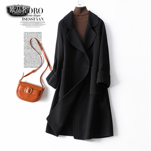 羊绒大衣女士中长款黑色显瘦韩版宽松毛呢外套秋冬新款高档双面呢