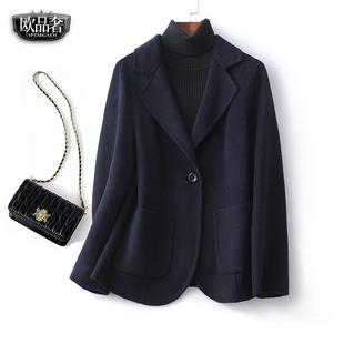毛呢外套女短款西装领修身气质西服小个子秋冬新款双面羊绒大衣女