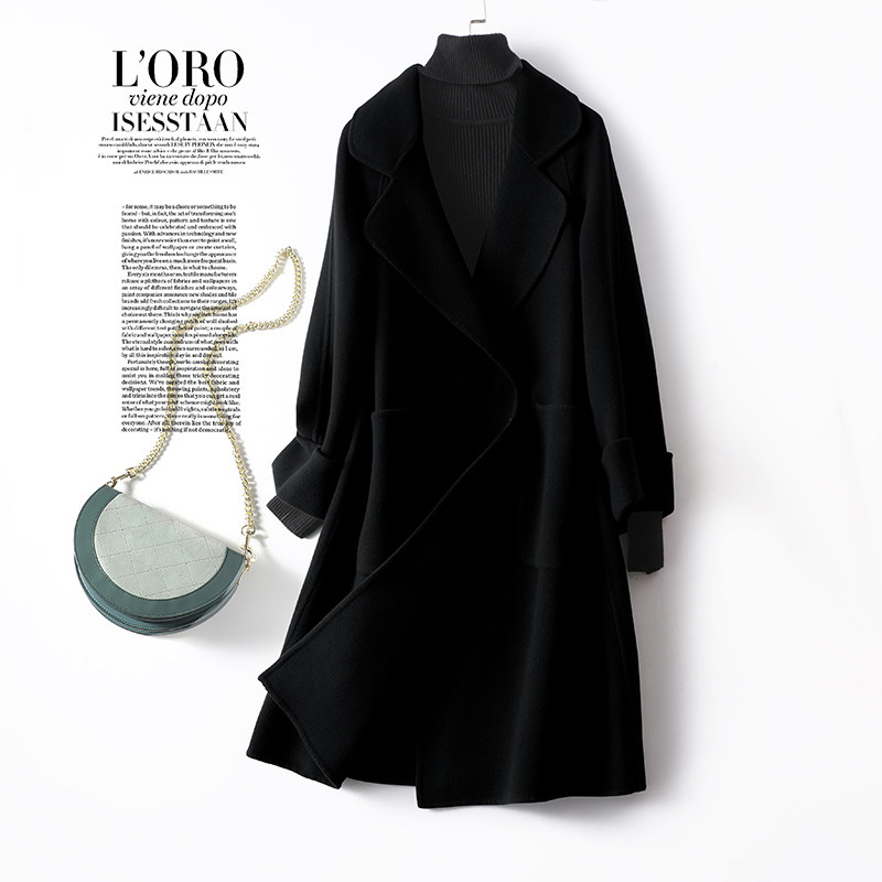 羊绒大衣女中长款黑色双排扣韩版宽松双面呢春秋新款高端毛呢外套