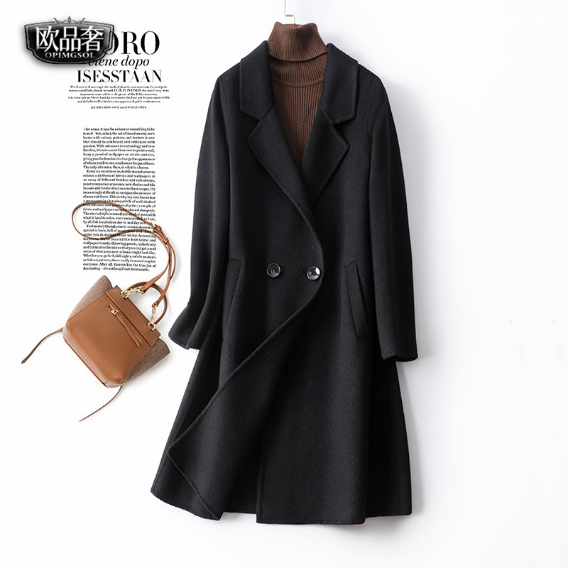 羊绒大衣女中长款西装领黑色修身显瘦双面呢秋冬新款高档毛呢外套